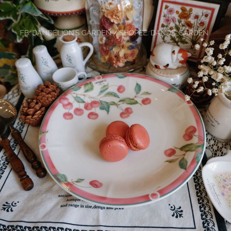 Dĩa viền hồng vẽ quả cherry