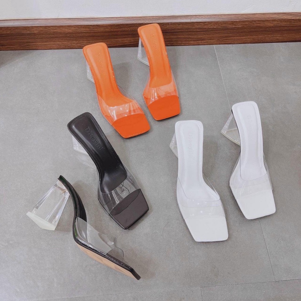 Dép Cao Gót Nữ 7 Phân Gót Tam Giác Quai Trong G02