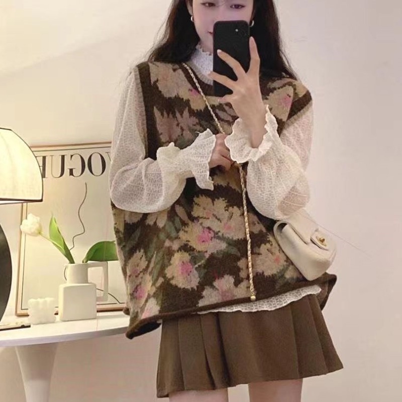 Áo Len Không Tay Màu Sắc Tương Phản Phong Cách Hàn Quốc Dành Cho Nữ