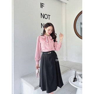 Áo sơ mi lụa bèo cổ nơ