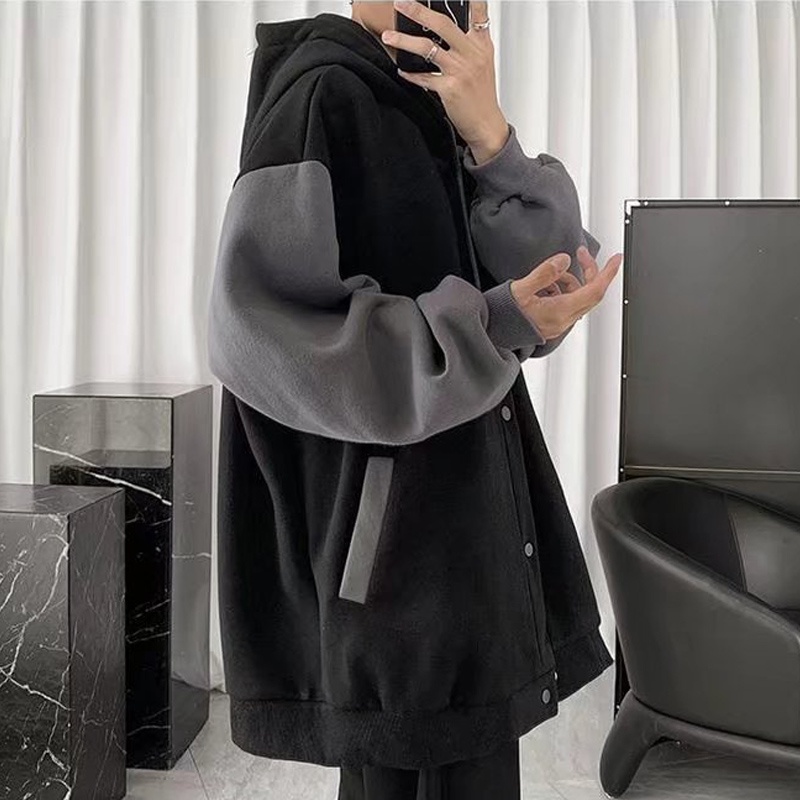 Áo Khoác Cardigan Có Nón Bằng Cotton Dày Dặn Dáng Rộng Cài Nút Thời Trang Hàn Quốc Chất Lượng Cao Cho Nam Và Nữ