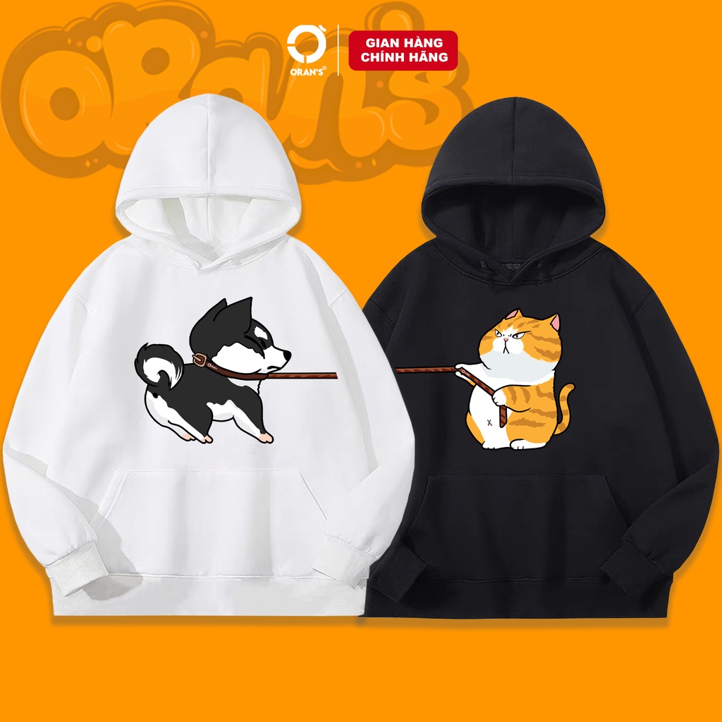 Áo Hoodie đôi ORAN'S in hình chó husky và mèo 06 chất nỉ cotton lót bông cao cấp form rộng unisex - ORAN'S HOODIE