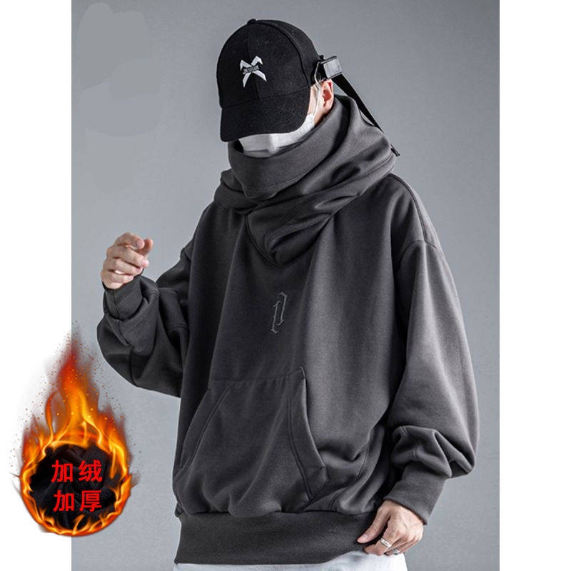 Áo hoodie áo khoác cá tính rộng rãi nguyên bản có mũ trùm đầu cổ cao hip hop