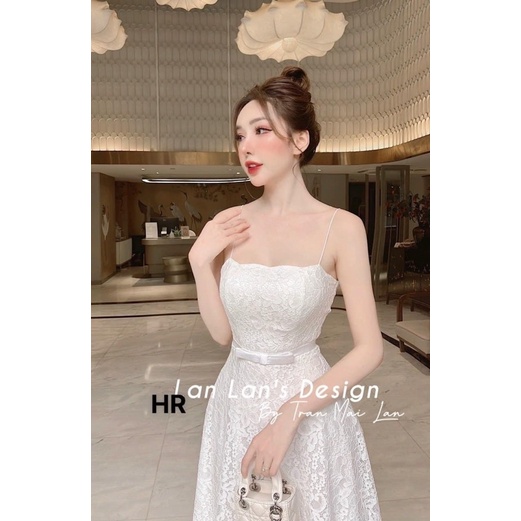 Đầm 2 dây ren eo nhấn nơ