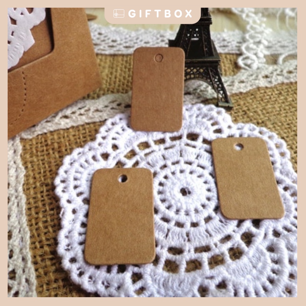 Tag giấy thẻ giấy vintage từ bìa kraft dày dặn có lỗ treo kèm dây gai trang trí quà tặng sinh nhật giáng sinh ngày lễ