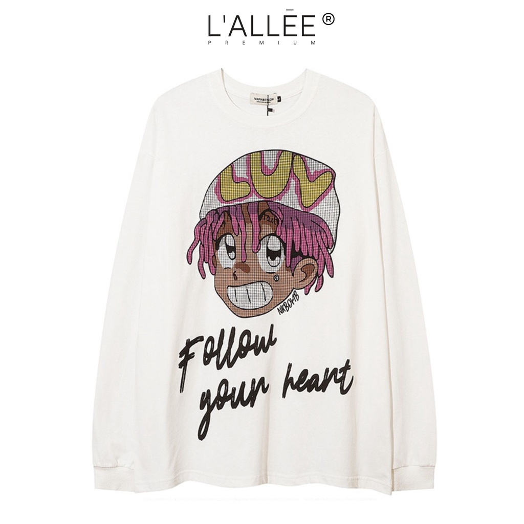 Áo nỉ Nam họa tiết in hình follow heart by Lallee.design áo dài tay nam Trẻ Trung chất nỉ lót bông dày dặn bo tay AN309