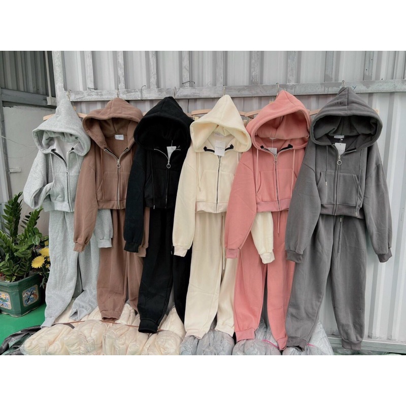 SET BỘ NỈ CROPTOP DÀI TAY
