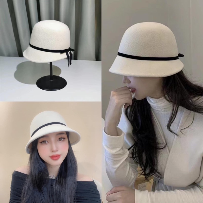 Mũ dạ vành nhỏ thắt dây nơ mai phương bùi