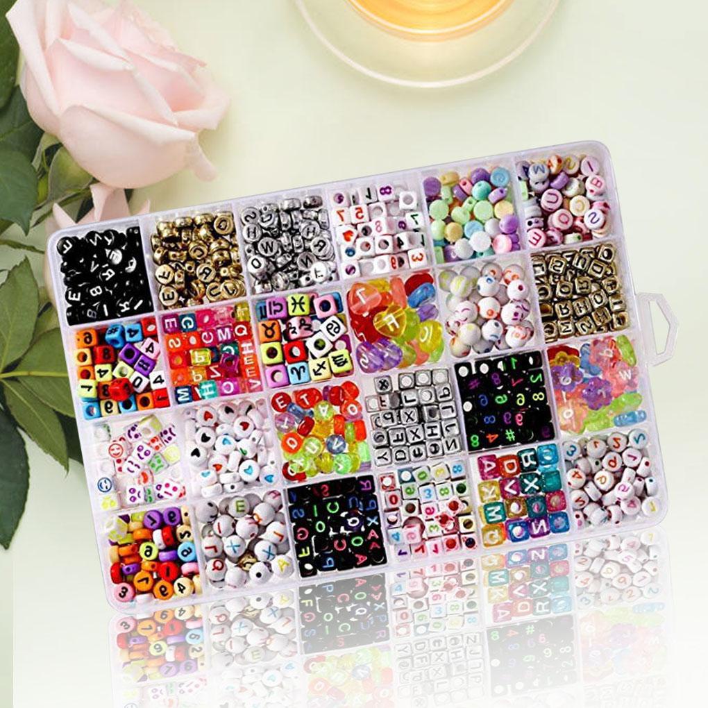 Set 1200 Hạt Xỏ Vòng Tay / Lắc Chân Bằng Acrylic Co Giãn Kèm Hộp Đựng Màu Sắc Ngẫu Nhiên