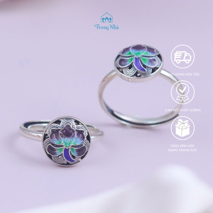 Nhẫn bạc S925 Hoa Sen họa tiết Mandala - Trang sức Bình an - Trong Nhà