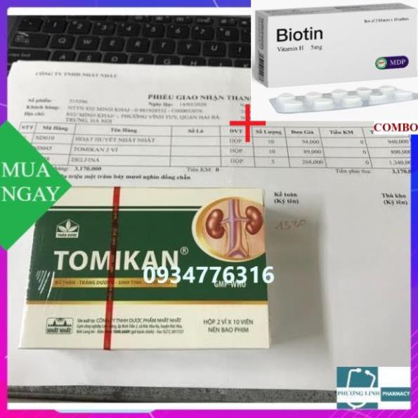 Combo Biotin 5mg+ Tomikan nhất nhất hộp 20 viên