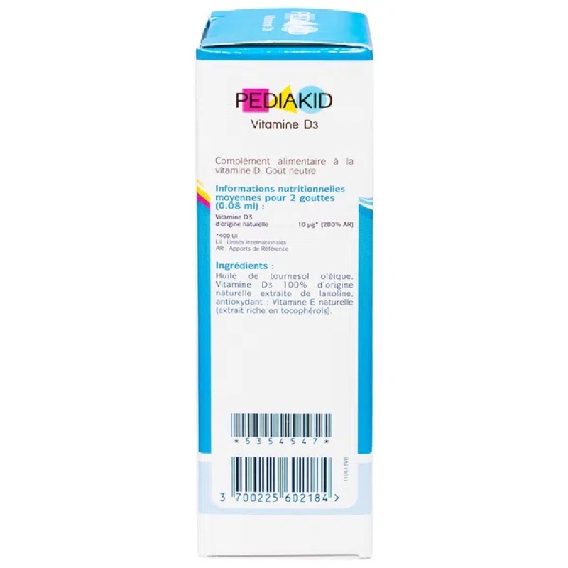 Vitamin D Cho Bé Pediakid Vitamin D3 - Tăng Cường Hấp Thu Canxi Còi Xương Và Tăng Sức Đề Kháng (Chai 20ml) Chuối 18+