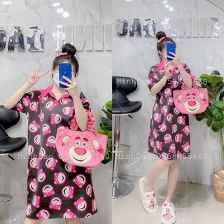 Bigsize hiếu hiếu đầm gấu dâu polo thun 55-100kg