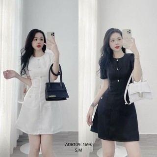 Đầm nút ngọc 2 túi chất liệu bố thiết kế đơn giãn sang trọng CHIBEST ADB109