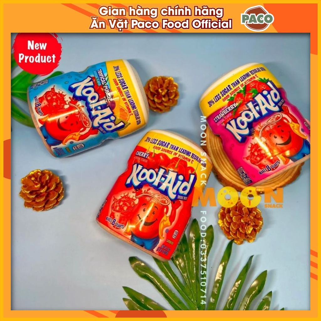 Bột tăng hỗn hợp pha nước trái cây KOOL-AID nhập khẩu Mỹ 🇺🇸 Sẵn nhiều vị Dâu/Nho/Trái Cây/Cherry/Cam hủ 538g