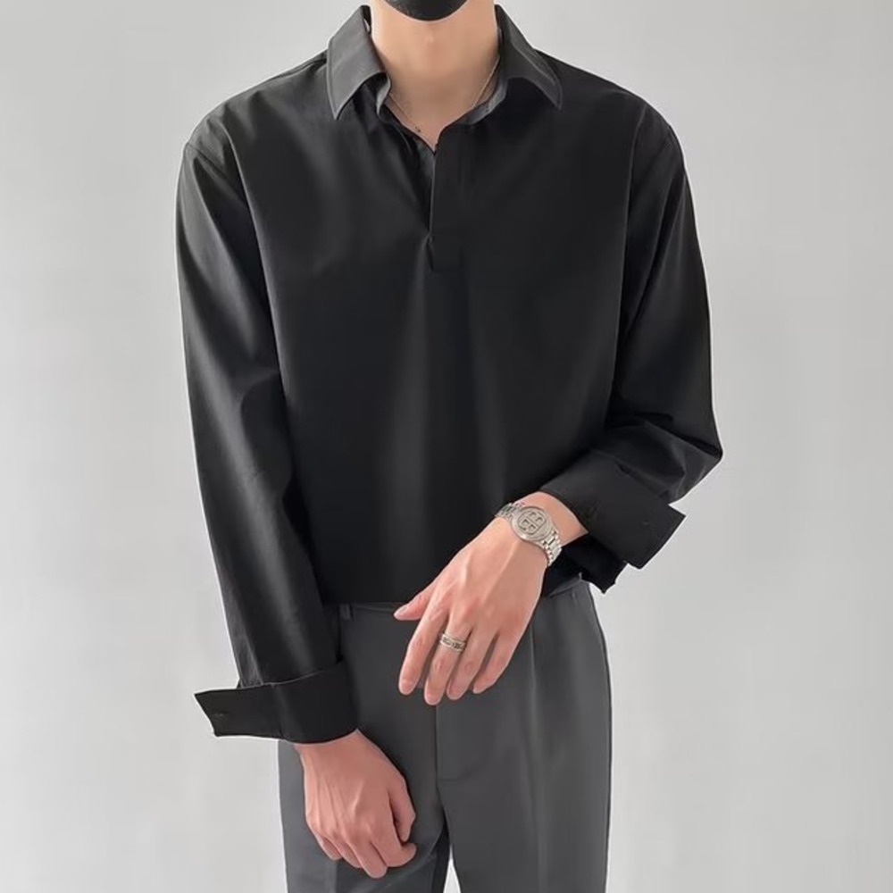 Áo Sơ Mi Nam Dài Tay Dáng Rộng Màu Trơn Thời Trang Hàn Quốc