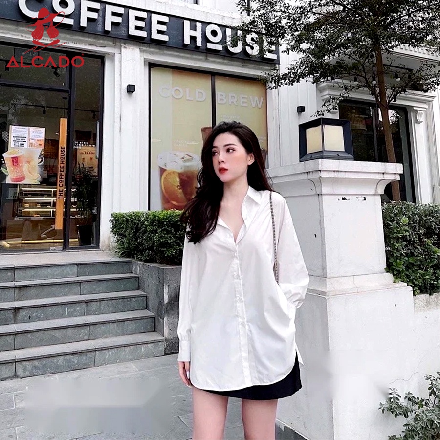 Áo sơ mi vải cotton lụa mịn kiểu dáng rộng unisex