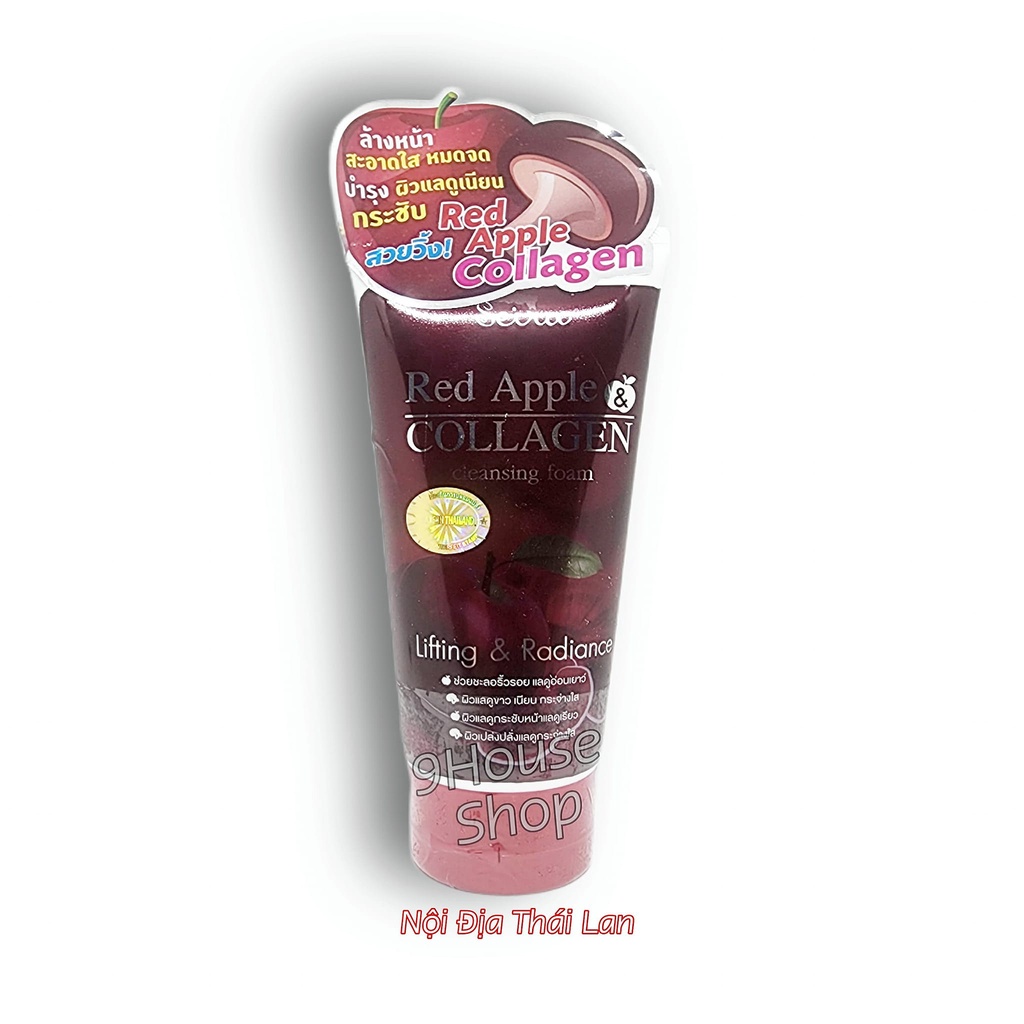 01 Tuýp Sữa Rửa Mặt Trắng Da Ngừa Lão Hóa Táo Đỏ SEIRA Red Apple Collagen Cleansing Foam Thái Lan 180ml