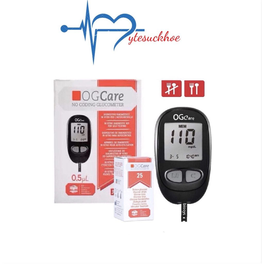Trọn bộ Máy đo đường huyết OGCARE tặng kèm 100 Que+100 Kim lấy máu và 100 cồn sát khuẩn