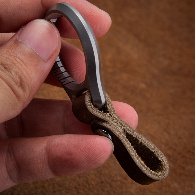 Titanium Alloy Keychain Car Keychain Pendant Cowhide Strap Pendant EDC Tool Men's Gift Gift