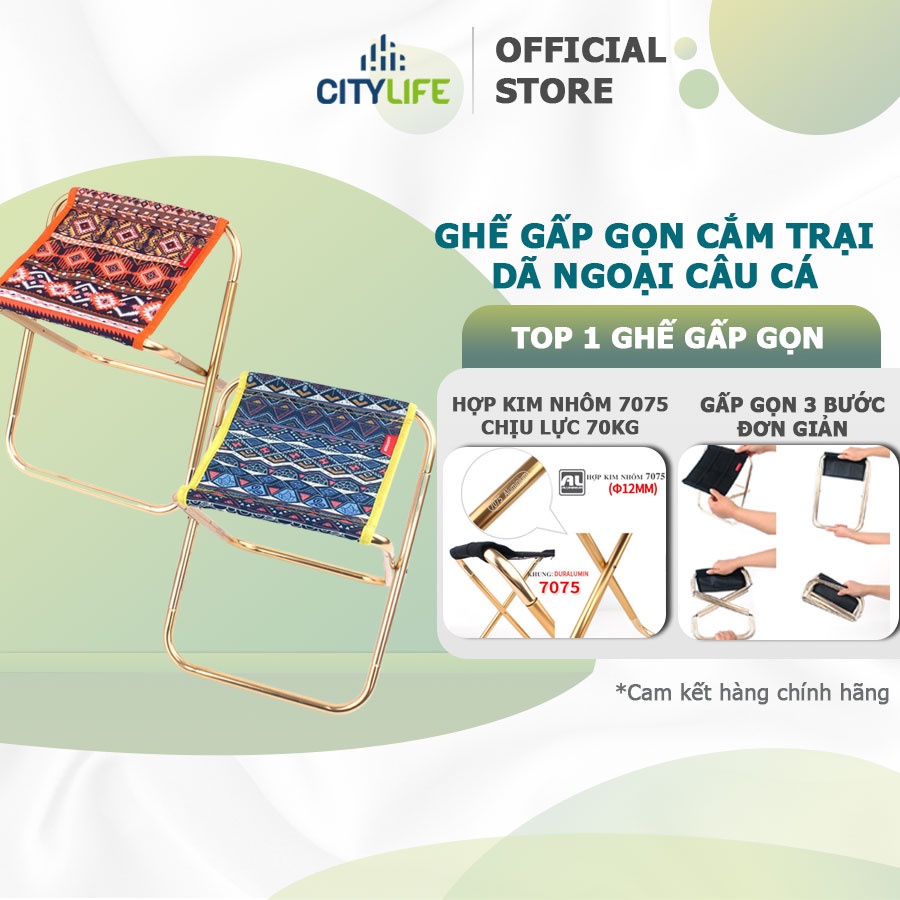 Ghế xếp gọn thổ cẩm đi du lịch, cắm trại, ghế câu cá, dã ngoại siêu gọn nhẹ tiện lợi mọi lúc