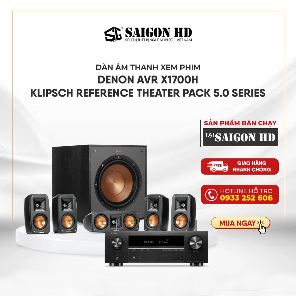 Dàn âm thanh xem phim DENON AVR X1700H - KLIPSCH REFERENCE THEATER PACK 5.0 - KLIPSCH R 100SW - Hàng chính hãng, giá tốt