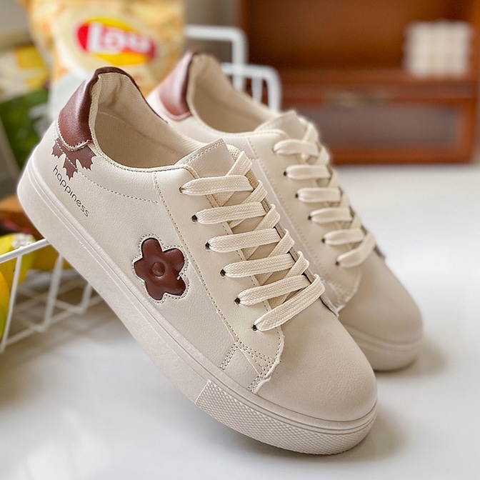 Giày Thể Thao Đế Bằng Màu Trắng Phong Cách Mới Dễ Phối Đồ Thời Trang Xuân Thu Cho Nữ