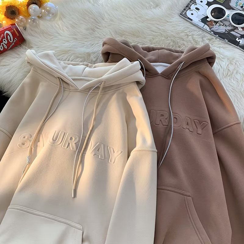 Áo Khoác Hoodie Lót Lông Cừu Dày Dặn Phong Cách Mỹ Thời Trang Thu Đông Cho Cặp Đôi Cỡ M-2XL