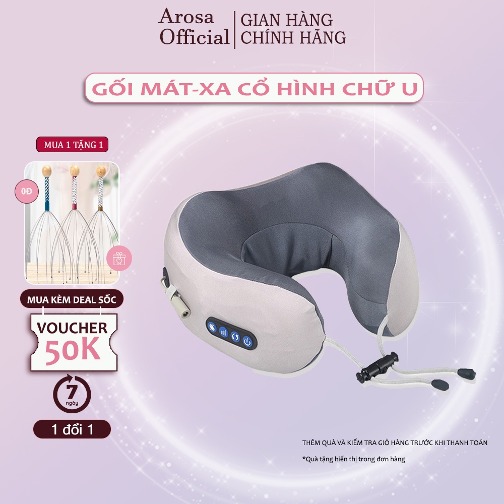 Gối Massage Hồng Ngoại Chữ U, Mát Xa Cổ Vai Gáy, Gối Matxa Giảm Đau Stress Vải Cao Cấp Thoáng Mát