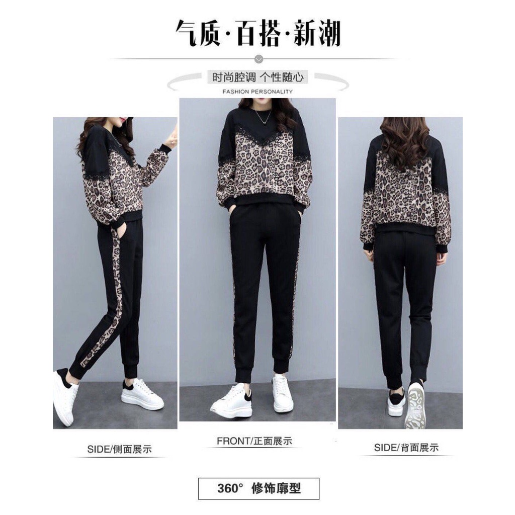 HOT !!! Bộ Đồ Thể Thao Nữ Dài Tay Chất Poly Cotton, Phối Họa Tiết Da Báo Trẻ Trung,Thời Trang Mặc Nhà Cao Cấp (HÀNG QUẢN