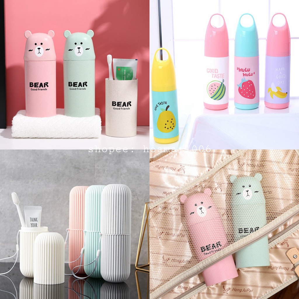 Hộp đựng bàn chải và kem đánh răng hình trái cây, gấu