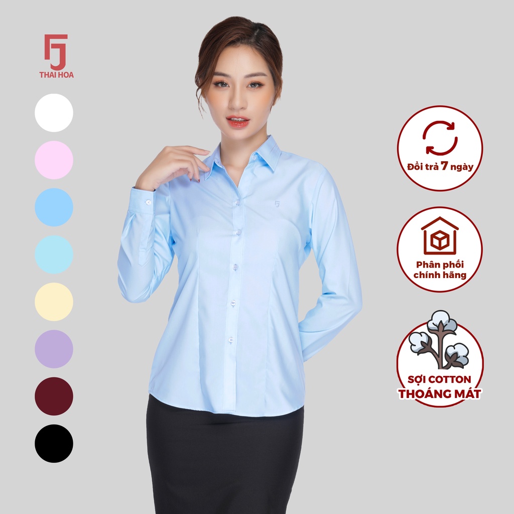 Áo sơ mi công sở vải cotton màu xanh dương Thái Hòa ASW0101-R01-B08
