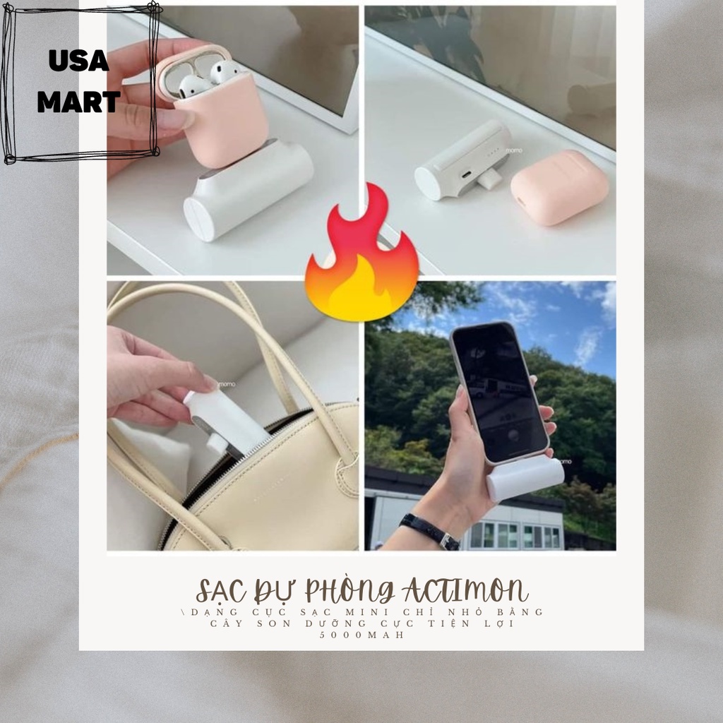 Sạc dự phòng 5000mAh mini cầm tay KOREAN Actimon kèm quà tặng