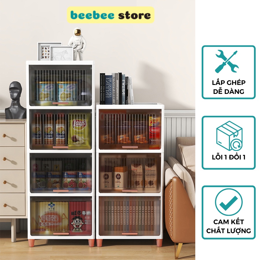 Tủ Nhựa Đựng Sách 5 Tầng, Tủ Đựng Đồ Phòng Bếp Cửa Lật Sang Trọng TUN-030