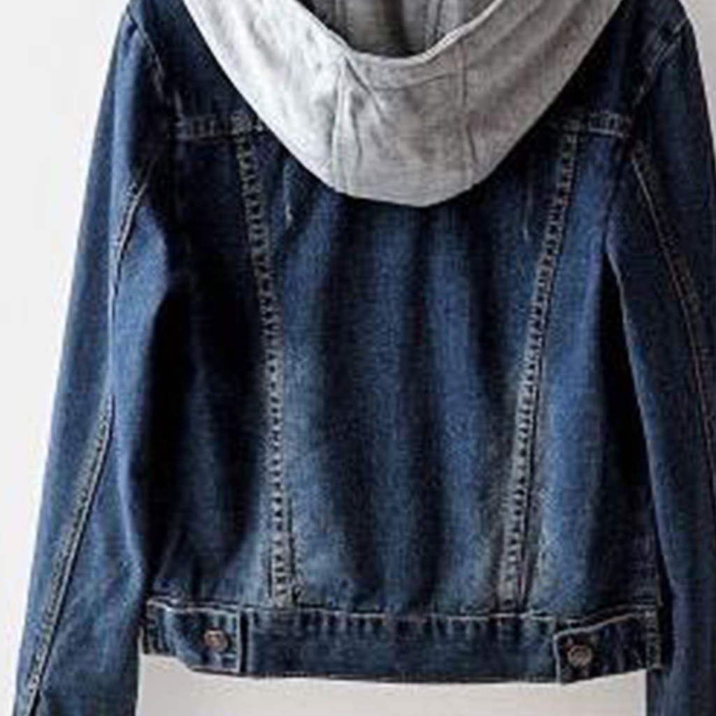 Áo Khoác Jean Tay Dài Có Nón Cài Nút Thời Trang Đường Phố Cho Nữ