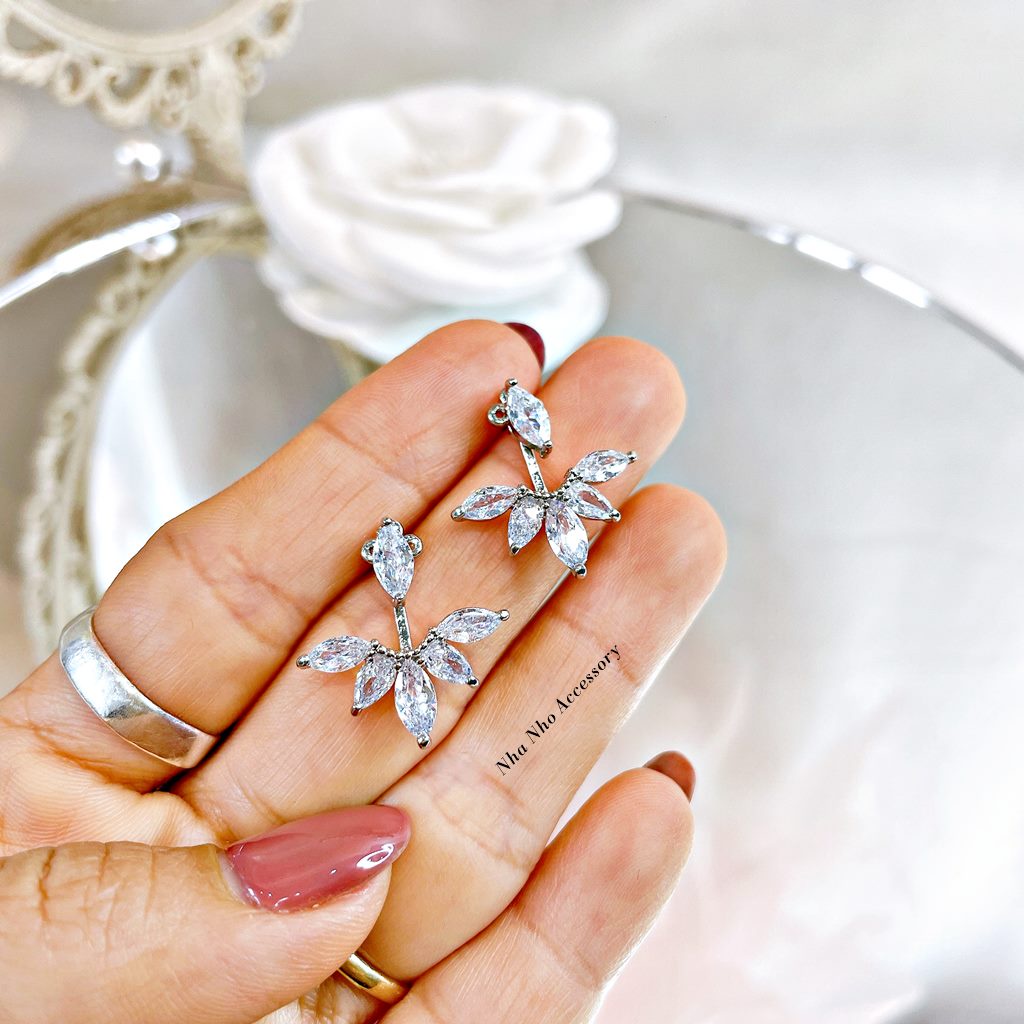 Khuyên Tai Hợp Kim Cao Cấp Xòe Lá Trước Sau NHÀ NHỎ 1313