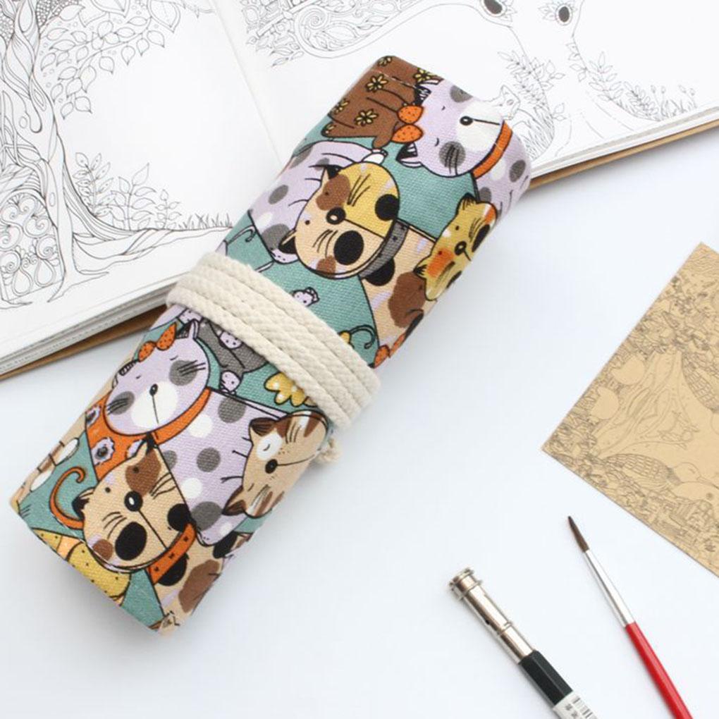 Túi Đựng Bút Chì 12 / 24 / 36 / 48 / 72 Lỗ Bằng Vải Canvas In Hoạt Hình Xinh Xắn Dành Cho Học Sinh