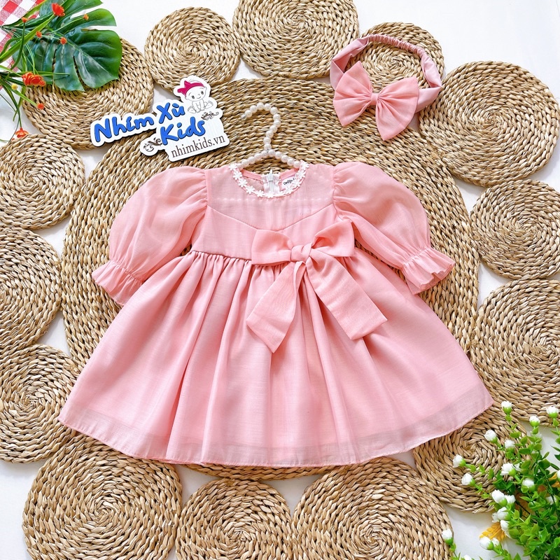Váy Xinh Tặng Kèm Turban Cho Bé Gái 4 Đến 28kg, Đầm Bé Gái Mềm Mát