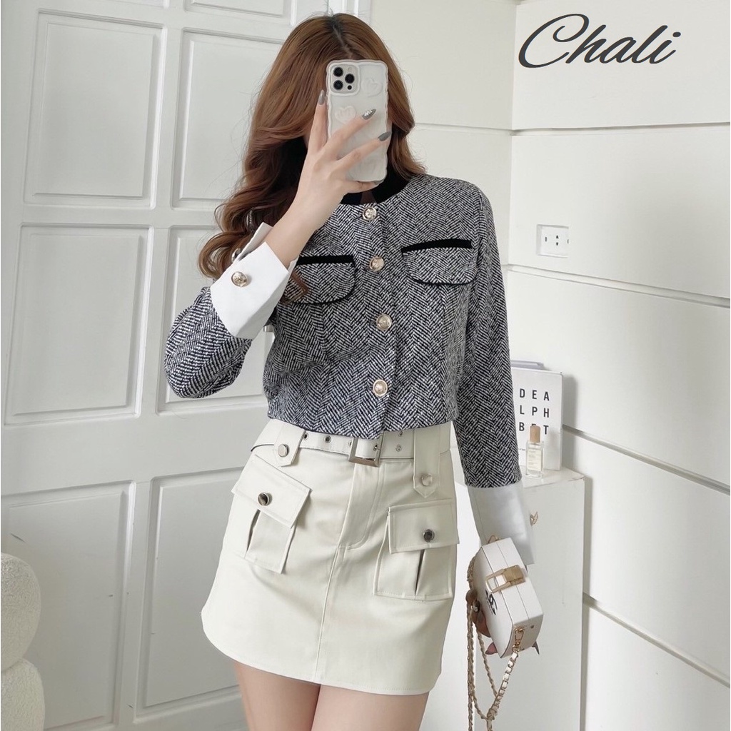 Áo khoác dạ Tweet dáng ngắn phong cách Hàn Quốc thu đông, Áo dạ Tweet nữ cao cấp màu đen cúc đồng cổ tàu thanh lịch,B1