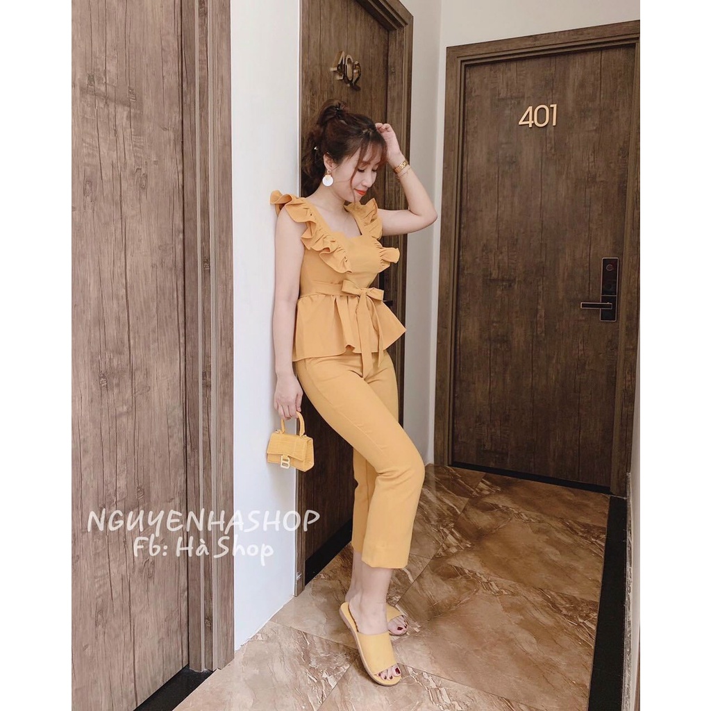 Đồ bộ nữ có áo thun 3 lỗ xòe cổ u cột dây eo kèm quần dài ôm 3 màu cực đẹp cho cô nàng năng động ba