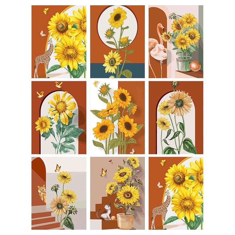 Bộ tranh đính đá 5D tự làm họa tiết hoa hướng dương 40x30cm dùng trang trí nhà cửa