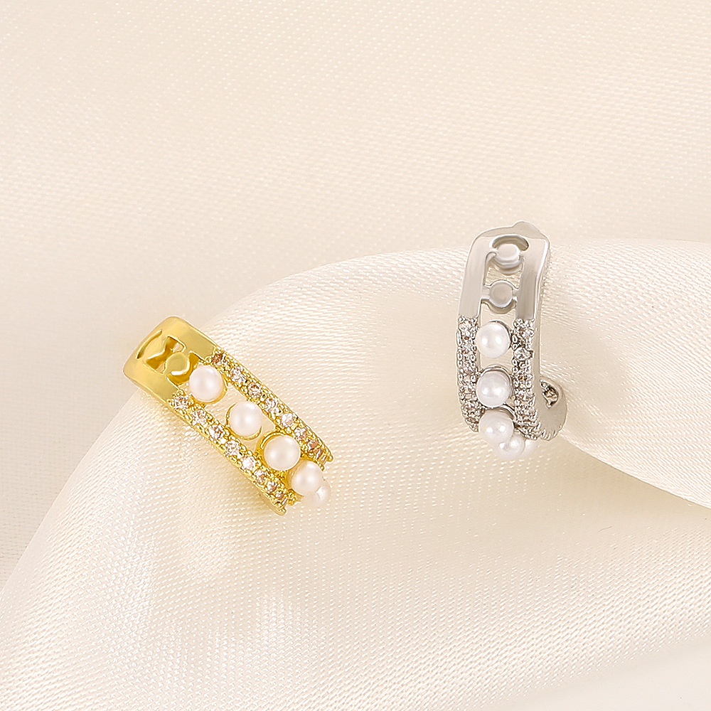 Bộ Khuyên Tai Kẹp Đính Kim Cương Ngọc Trai Không Cần Lỗ Xỏ Lỗ Màu Vàng / Bạc Chất Lượng Cao Làm Quà Tặng