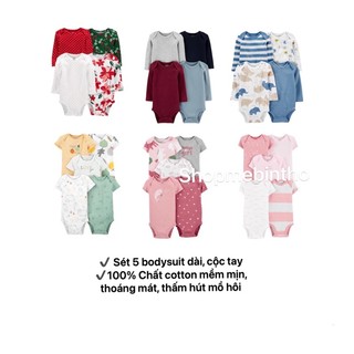 Bodysuit body chip dài tay, cộc tay(Sét 5 bộ) bé trai bé gái sơ sinh chất cotton mềm thoáng-Shopmebintho