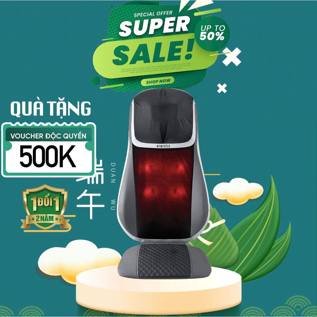 Đệm ghế massage 3D TruTouch HoMedics MCS-847HJ HTBeauty kèm nhiệt hồng ngoại, hỗ trợ massage vùng lưng, cổ vai gáy