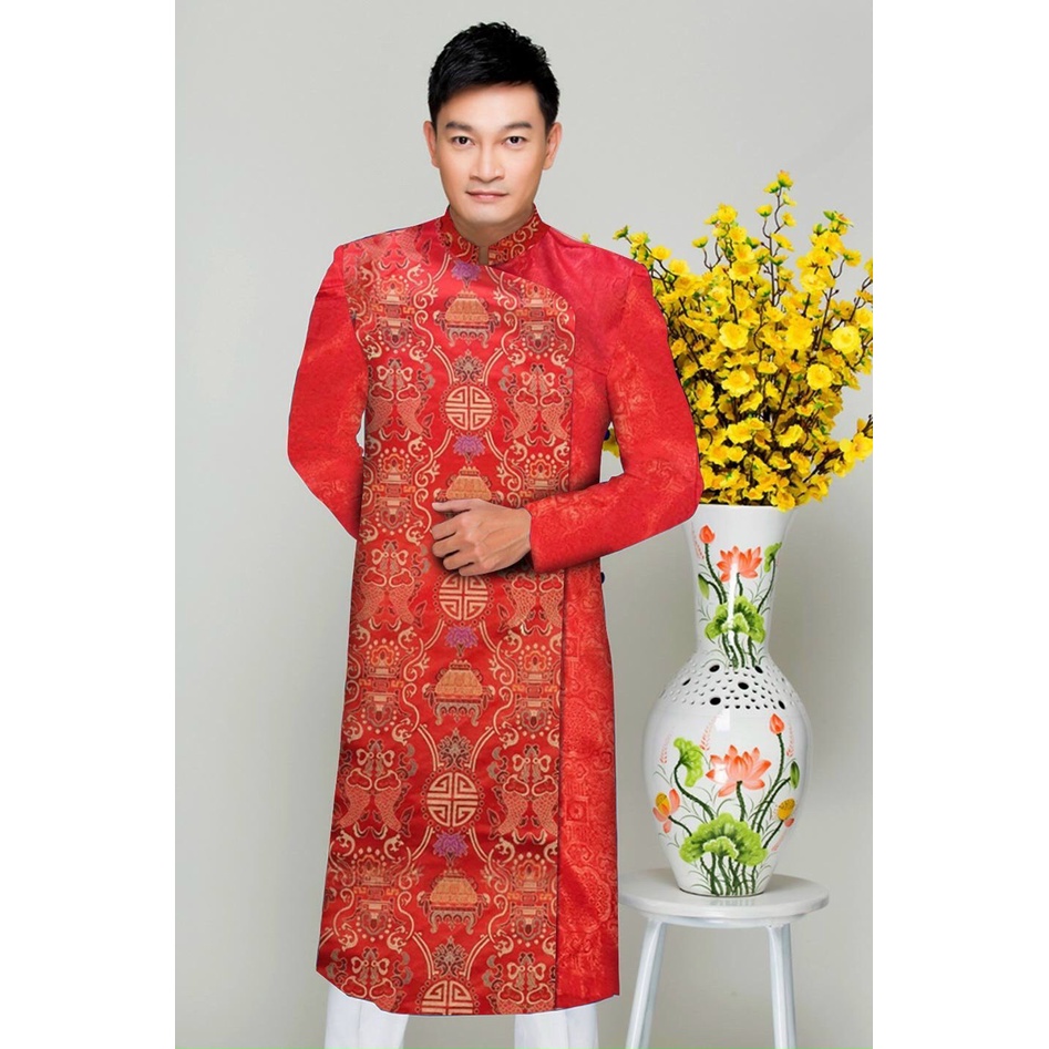 Gx 3- Áo Dài Nam GẤM  RỒNG KIM TUYẾN TAFFA CAO CẤP CỰC SANG