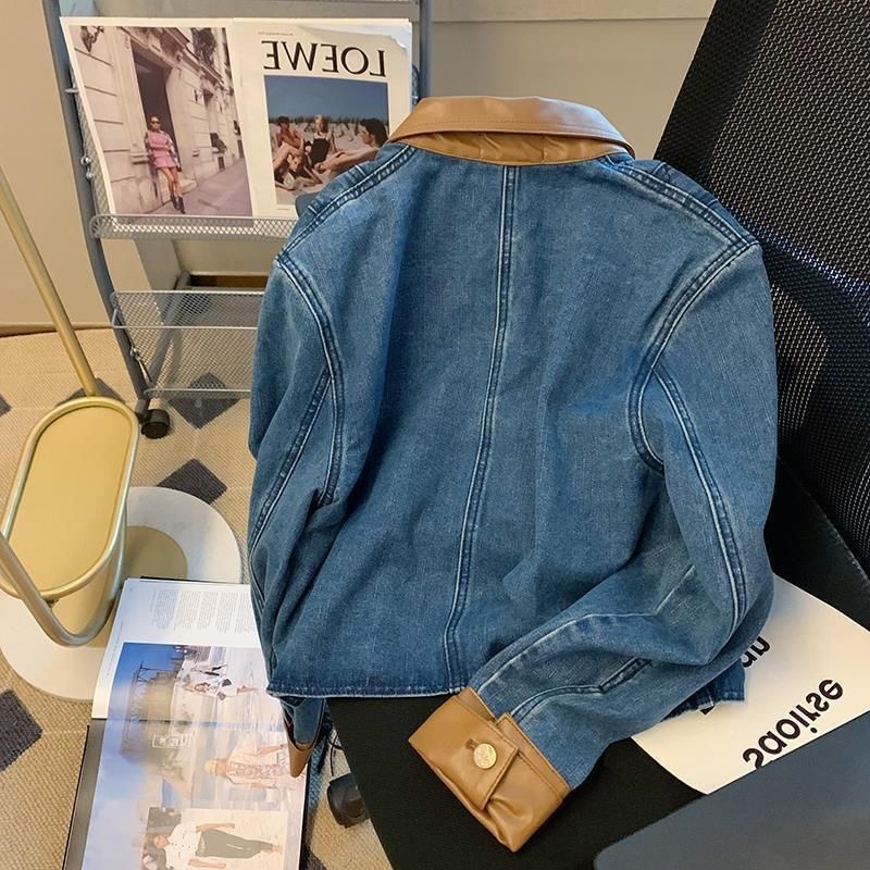 Áo Khoác Denim Tay Dài Dáng Rộng Màu Sắc Tương Phản Thời Trang Mùa Thu 2022