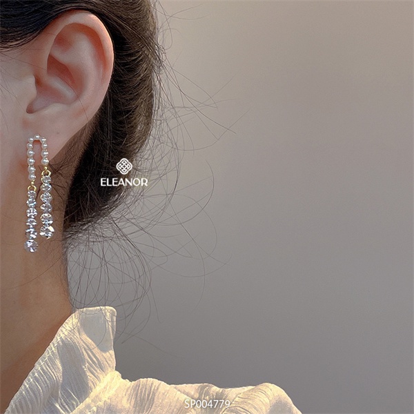 Bông tai nữ chuôi bạc 925 Eleanor Accessories đáng dài đính đá ngọc trai nhân tạo phụ kiện trang sức 4779