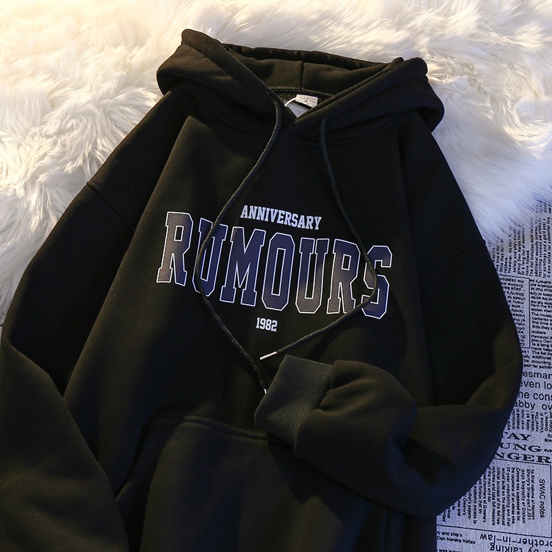 Áo Khoác Hoodie Tay Dài Vải Nhung Dày Dặn In Chữ Phong Cách Hip Hop Đường Phố Mỹ Thời Trang Cho Nam