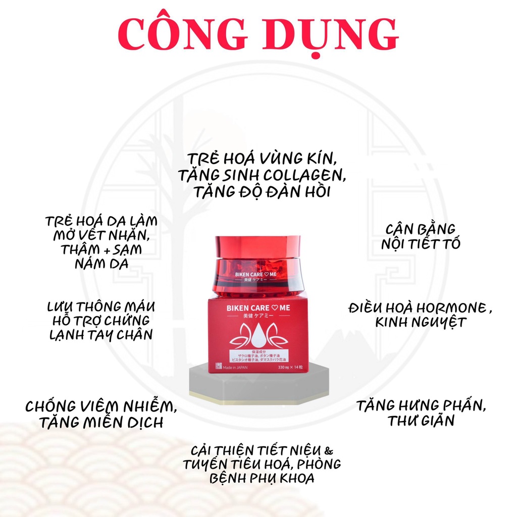 Viên Bôi Trẻ Hóa, Thu Hẹp, Làm Sáng Hồng và Cân Bằng Nội Tiết Tố Biken CareMe Nhật Bản