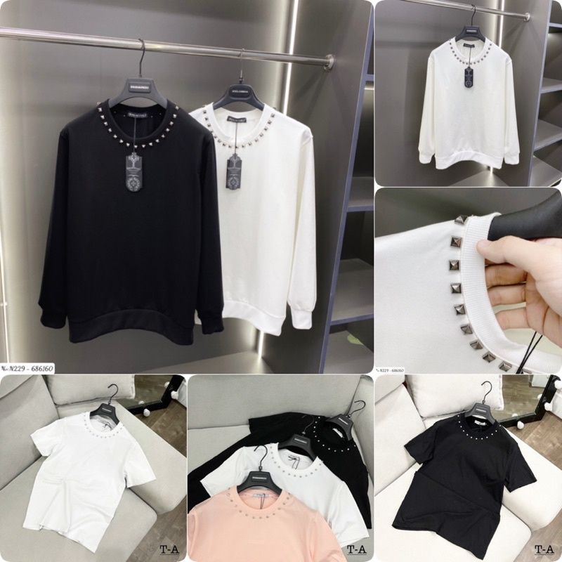 Áo Sweater Thun Dài Tay Đính Đá Cổ Tròn - Áo Phông Dài Tay Đinh Ghim